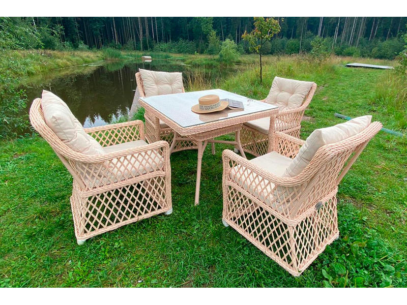 Плетеный комплект мебели MOKKA VILLA ROSA (4 персоны) + 8 подушек