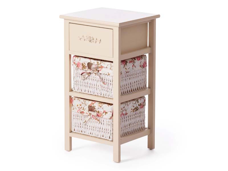 Тумба с 2 корзинами и ящиком FANTASIE 3 ( mod. 4326 ) paulownia, мдф, 34x30x62см, butter white (слоновая кость), ткань -розочки