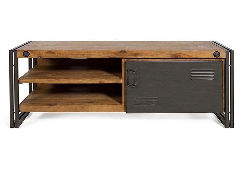 TV тумба CITY (mod. CTY L08 -130 ) 1 дверь, металл/дерево акация, 130х45х50см, коричневый дым (smoke brown B034)