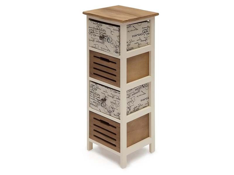 Тумба с 4 ящиками LEGENDE ( mod. HX15-060 ) дерево павловния, мдф, 30x28x82см, butter white/brown (слоновая кость/коричневый)